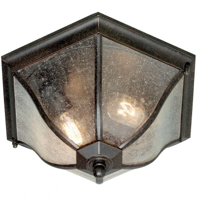 Image of New England 2 Light Medium Outdoor Flush Ceiling Lantern Weathered Bronze IP44, E27