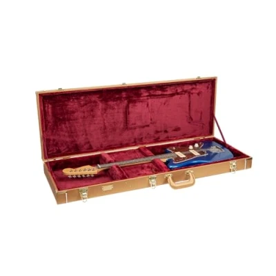 Image of Crossrock Designer Series Wooden Case for Jazzmaster/Jaguar Style Electric Guitars Security Lock, Metal Feet, Storage Space Luxury Gold(CRW520JMLG)