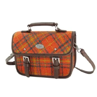 Image of Glen Appin Harris Tweed Bervie Mini Satchel Bag With Adjustable &amp; Removable Shoulder Strap (108 Orange Check)