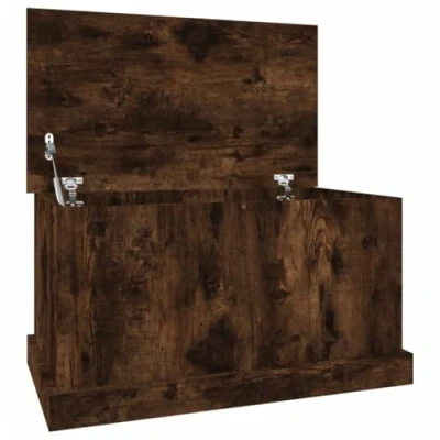 Image of vidaXL Versatile &amp; Modern Smoked Oak Engineered Wood Storage Box Ideal for Organising Rugs, Cushions Other Essentials Easy To Assemble