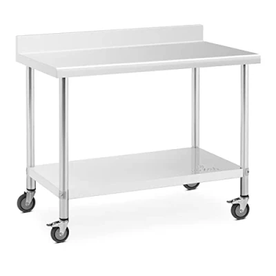 Image of Royal Catering RCAT 120/60 WS Stainless Steel Table with Wheels and Upstand 60 x 120 cm 158 kg Load Capacity Work on Castors