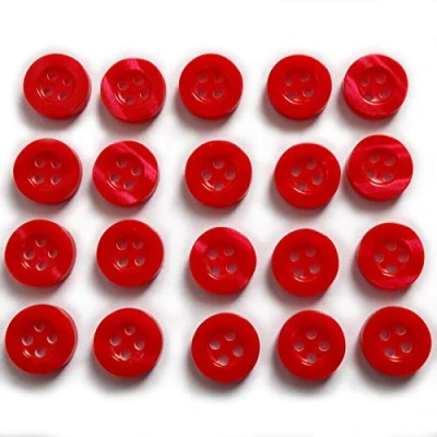 Image of Shiny 4 Hole Shirt Buttons 11mm Wide Pack of 20 (Red)