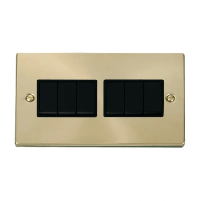 Image of Click Deco 6 Gang 2 Way 10AX Switch Satin Brass Black Inserts