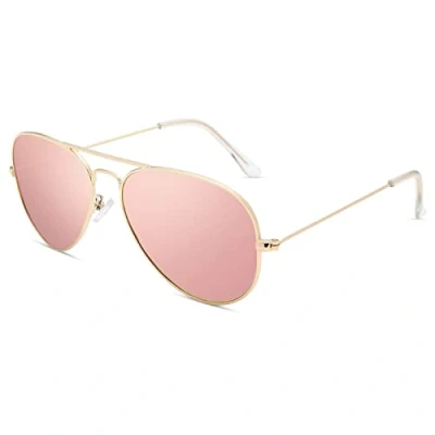 Image of Pro Acme Classic Polarized Pilot Sunglasses for Men and Women UV400 Protection (Gold Frame Pink Mirrored Lens)