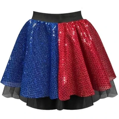 Image of Womens Jester Harlequin Skirt Costume, Fancy Dress, Halloween, Clown, Joker (Harlequin Sequin, XS S)