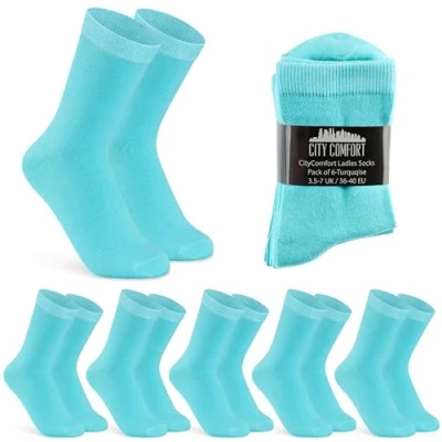 Image of CityComfort Calf Socks for Women, Soft and Breathable Multipack (Turquoise 6 Pack)