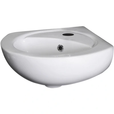 Image of Balterley Cloakroom Wall Hung Corner 1 Tap Hole Ceramic Basin with Overflow 450mm