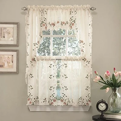 Image of Sweet Home Collection Swag Choice 36&quot; Pair, Rosemary Linen, 24 in Tier Set