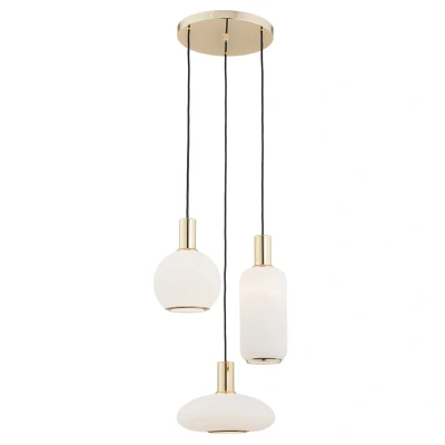 Image of Sagunto Cluster Pendant Ceiling 3 Light Opal Matt, Brass Steel