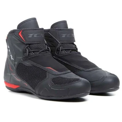 Image of TCX Mens R04d Air Motorcycle Boots, Breathable and Versatile, Mesh Upper with Hot Melt Coating, Laces Velcro Closure, Black Red, 5.5 UK