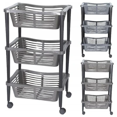 Image of GEEZY 3 Tier Vegetable Trolley, Kitchen Trolley Basket On Wheels Fruit and Veg Bathroom Children’s Room Office Movable Organiser Well Ventilated Household Storage Rack