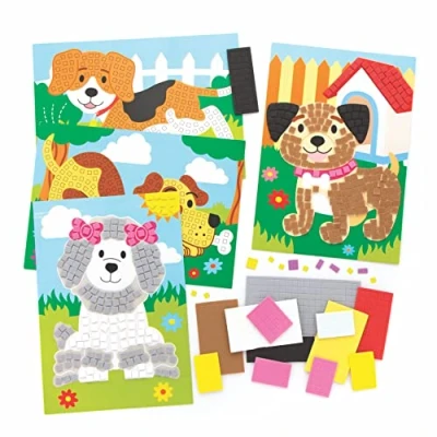 Image of Baker Ross FE582 Dog Mosaic Picture Kits Pack of 4, Tiles Arts and Crafts, for Children, Creative Activities Kids