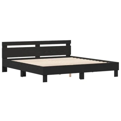Image of vidaXL Bed Frame with Headboard Black Oak 180 x 200 cm