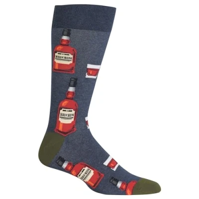 Image of Hot Sox Men&#039;s Food and Booze Novelty Casual Crew Socks, Bourbon (Denim Heather), Medium