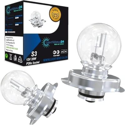 Image of LIGHTWORLD24 S3 P26s 12 V 25 W Scooter Moped Motorcycle Super Bright Headlight Lamp Front Bulbs Set of 2