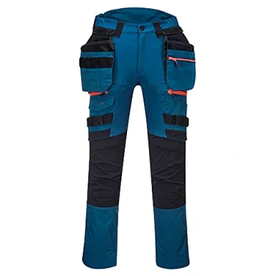 Image of Portwest DX440 Lightweight Detachable Holster Work Trousers Mens Multi Pockets Stretch Safety Workwear Cargo Combat Pants with Free Knee Pads Metro Blue, 28