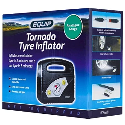 Image of Equip Analogue Tyre Inflator 12V Air Compressor Pump with LED Light &amp; Valve Adaptors ETI001