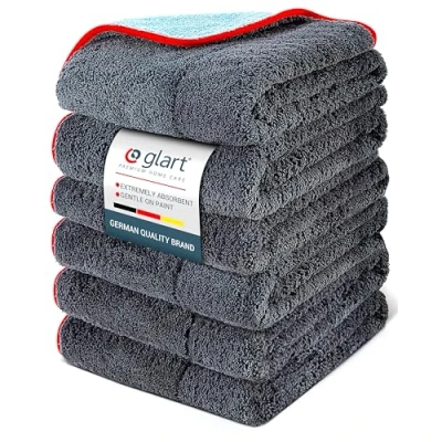 Image of Glart 471PP6 Set of 6 Microfibre Cloths for Paint Polish, Windows, Cockpit Cleaning in Car, Motorcycle, Polishing Cloth Paint, Drying Towel Car Wash, 60 x 40 cm,Black/Blue/Grey