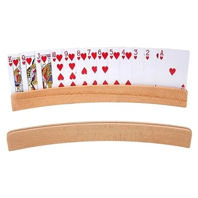 Image of Qikam 2 Playing Card Holders Wooden Curved Handsfree Poker Holder Game For Kids Seniors, Standing Cards Accessories