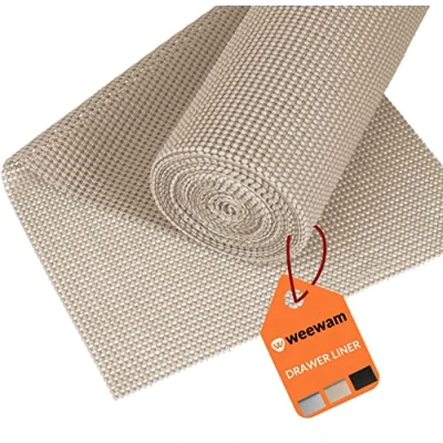 Image of Non Slip Kitchen Drawer &amp; Shelf Liner, Weewam 50 x 300 cm Liner Roll EVA Adhesive Grip Mat for Drawers Sink Shelves Cabinets Cupboards Washable Protective Home Office (Beige)
