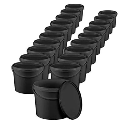 Image of BenBow Bucket with lid 1 L Black 20x Litres food safe, sturdy, airtight, leak proof plastic storage container, metal handle empty