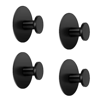 Image of LJLink Self Adhesive Hooks Matte Black 4 PCS Modern Towel Hook Stainless Steel Wall Round Shower Hanger for Bathroom Kitchen
