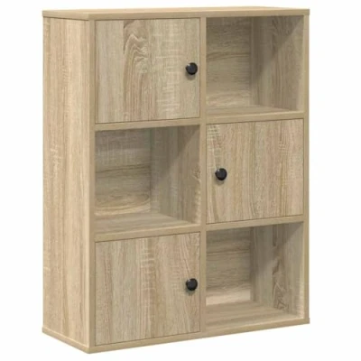 Image of vidaXL Bookcase Sonoma Oak Bookshelf, Engineered Wood, 60x24x76.5cm Freestanding Storage Unit for Living Room/Office