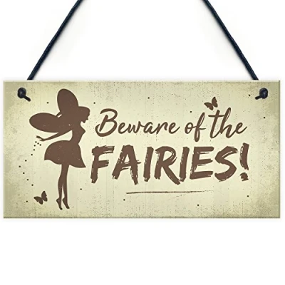 Image of RED OCEAN Beware Of The Fairies Funny Garden Sign House Door Wall Plaque Fairy Gift