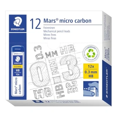 Image of STAEDTLER 250 03 HB Mars Micro Refill Leads for Mechanical Pencils HB, 0.3mm (Box of 12 x Tubes Leads)