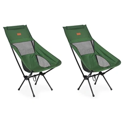 Image of Rainberg Ultra Lightweight High Back Camping Chair, Folding Chairs for Adults, Foldable Garden Outdoor Picnic BBQ Chairs. (Pack of 2, Green)