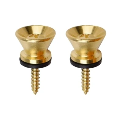 Image of WANDIC 2Pcs Guitar Strap Locks End Pins Tail Nail Lock Button Pegs Screw Flat Head for Acoustic Classical Electric Bass Ukulele Gold