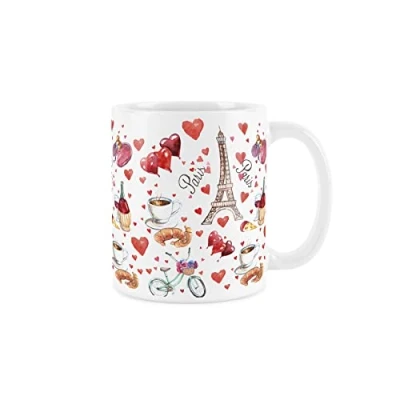 Image of Purely Home Paris Mug Eiffel Tower &amp; Croissants White Coffee/Tea Gift 11oz