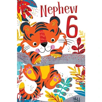 Image of Nephew 6th Age 6 Today Cute Tiger Happy Birthday Card Lovely Verse