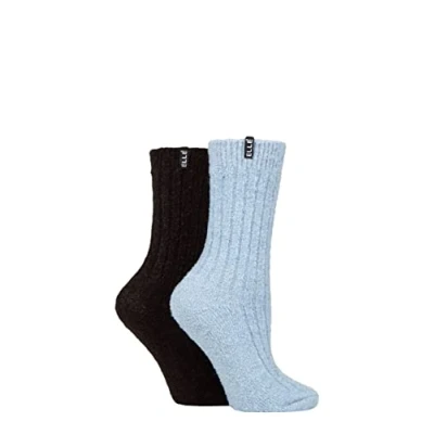 Image of Elle Women Bouclé Boot Socks in Gift Box Pack of 2 (Dusky Blue/Black, 4 8, numeric_4)