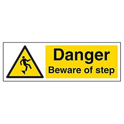 Image of V Safety Danger Beware Of Step Warning Sign 300mm x 100mm 1mm Rigid Plastic