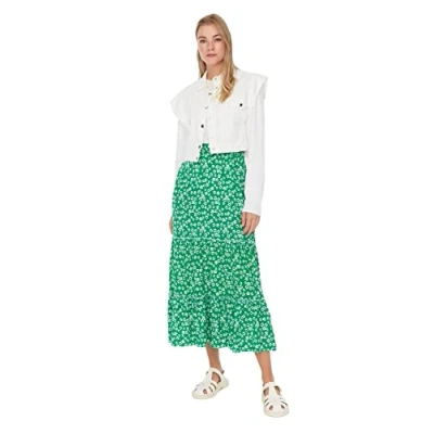 Image of Trendyol Women Design Maxi A line Woven Modest Skirts Green