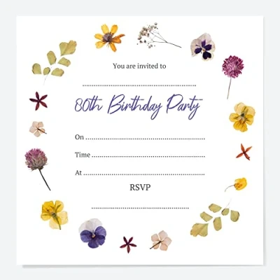 Image of Dotty about Paper 80th Birthday Invitations Pressed Flowers Pack of 10 (26 0117)