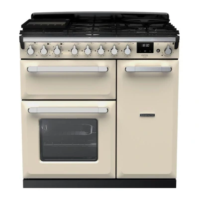 Image of Rangemaster Estel Deluxe ESDL90DFPPCR/CM1 90 cm Dual Fuel Range Cooker Pale Cream &amp; Chrome, Silver/Grey,Cream