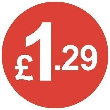 Image of Pack of 500 20mm Price Stickers Choose from 10p to £95 Bright Red Many Prices (£1.29 Red)