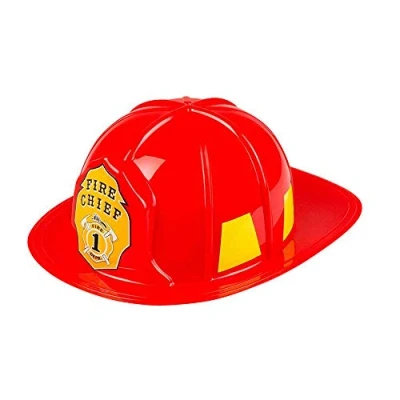 Image of Boland Adult Fireman Helmet, Hard Plastic, Hat, Firefighter Fancy Dress Accessory, Fire Chief, Headwear, Halloween, One Size, Red and Yellow (Red)