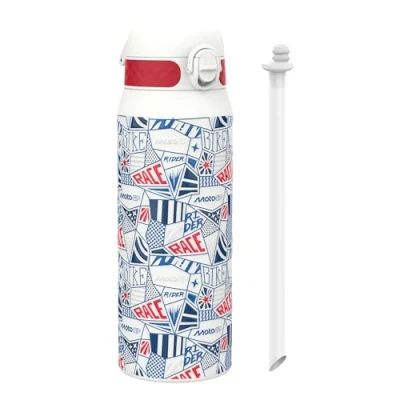 Image of ION8 Thermal Water Bottle 750 ml/24 oz Leak Proof &amp; BPA Free Insulated Drinking Bottle, Triple Lock Lid to Prevent Spills, Vacuum ThemoShield Stainless Steel, Carry Handle, MotoGP Street