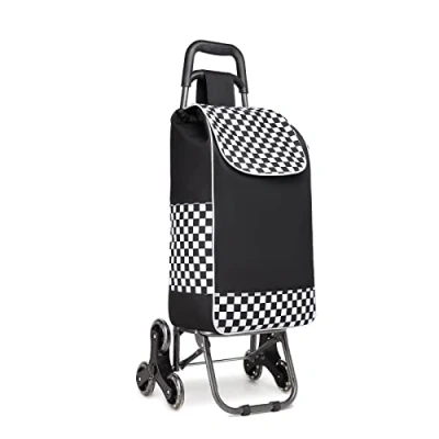 Image of Kono Folding Shopping Trolley Lightweight and Waterproof 2 in 1 Cart with 6 Large Noiseless Wheels Detachable Stair Climbing for Groceries (Black)