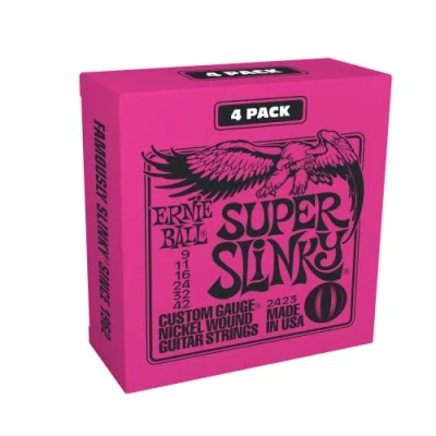 Image of Ernie Ball Super Slinky Nickel Wound Electric Guitar Strings Amazon Exclusive 4 Pack 9 42 Gauge