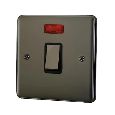 Image of ASAB 20A Double Pole Switch with Neon Light PGM 33704 Black Nickel Standard UK Power Easy to Install High Bright for Use Polished Finish Durable Long Lasting