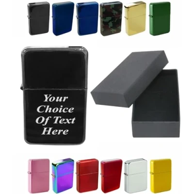 Image of Personalised Engraved Lighter for Birthday, Fathers Day, Anniversary, Choice of Colours With Luxury Gift Box Packaging (Black Ice)