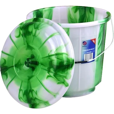 Image of Plastic Storage Bucket with Lid and Metal Handle (Green 18L)