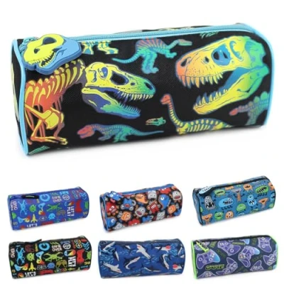 Image of Fashion Stationery Pencil Case Boys Girls Kids Childrens Dinosaur Neon Primary School Storage Cases Gifts Stocking Filler for Birthdays (Neon)