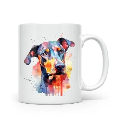 Image of Anonymous Gifting Doberman Dog Watercolour Print Mug Beautiful Glossy Printed