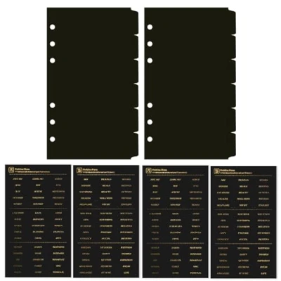 Image of DY.2ten Black Binder Dividers for 6 Holes Ring Binder, 1/6 Cut Tabs, A6 Size, Sturdy Plastic with Tabs School Office Home, 2 Sets, 12 Dividers, Tab Stickers.