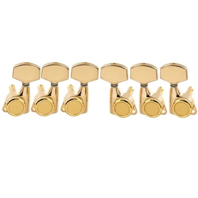 Image of Musiclily Pro 3L+3R Guitar Locking Tuners 18:1 Ratio Lock String Tuning Key Pegs Machine Heads Replacement for LP SG Style Electric Folk or Acoustic Guitar, Gold with Big Hex Button